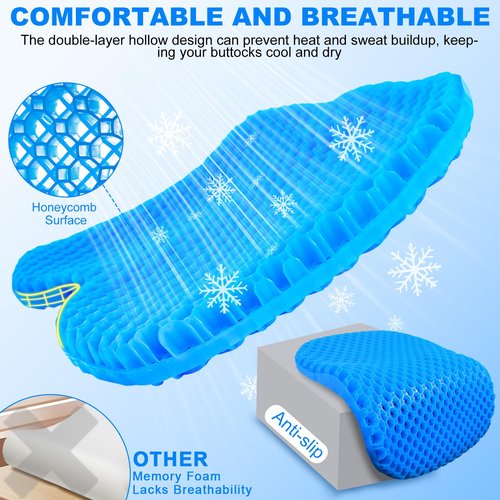 CHERAINTI Kayak Seat Cushion, 19 Inch Waterproof Gel Seat Cushion, Thicken Non-Slip Pressure Relief Pad with 2 Cloth Covers for Sit in Canoe Boat, Kayak Accessories for Fishing Rowing