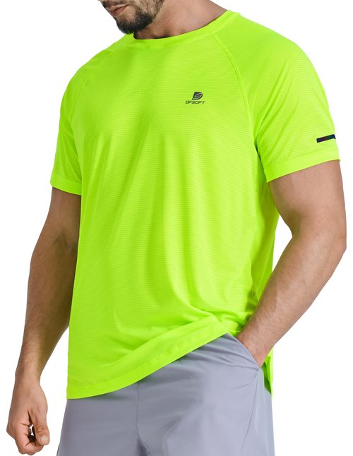 DFSOFT Men's Short Sleeve Workout Shirts Quick Dry Lightweight T-Shirts Gym Running Athletic Tshirt for Summer Fluorescent Green L