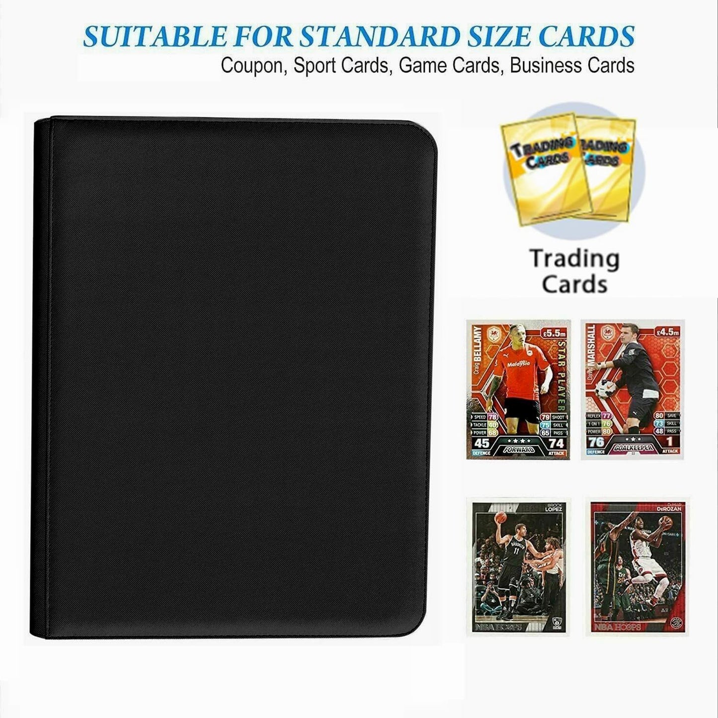 16 Pocket Card Binder, 1000+ Premium Zip Trading Card Binder, Double Sided Pocket Card Binder Album, Ringless Card Folder for MTG, TCG, Sports Card (Black, 16Pockets)