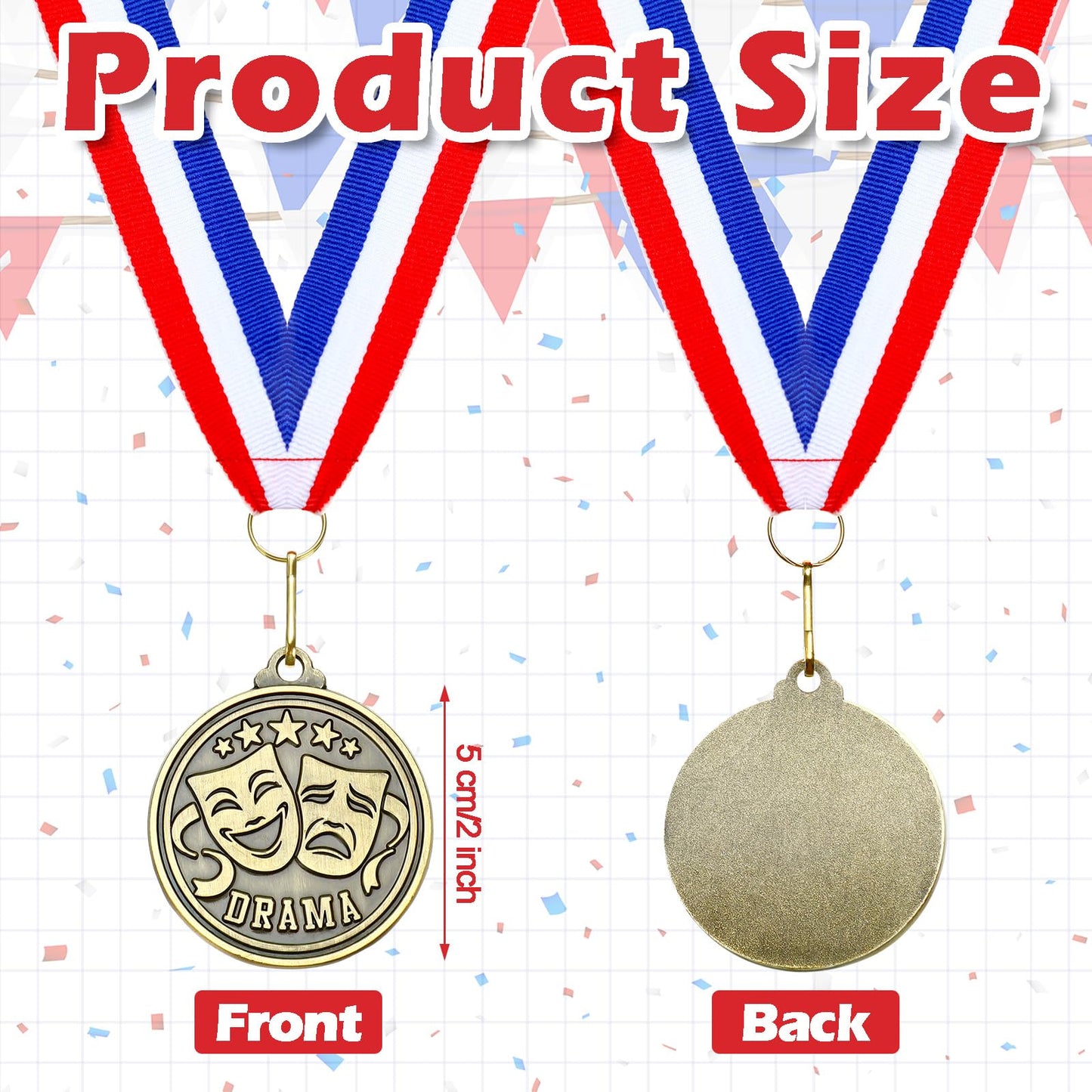 Quelay 30 Pcs 2'' Medals for Awards Winner Bulk with Neck Ribbons Metal Trophy Award Prize Gift for Kids Students Adults School Graduation Participation Competitions(Drama Oscars)