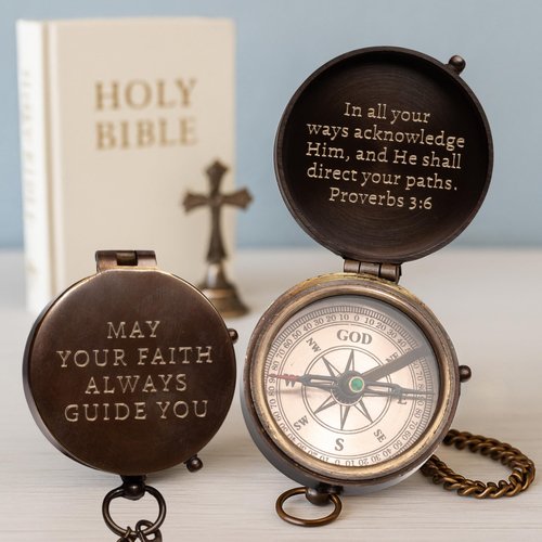 Baptism Gifts for Boys – Engraved Compass with Scripture – Christian & Catholic Keepsake for Christening, First Communion Gifts for Boys, or Confirmation – Gift for Godson, Son, or Men