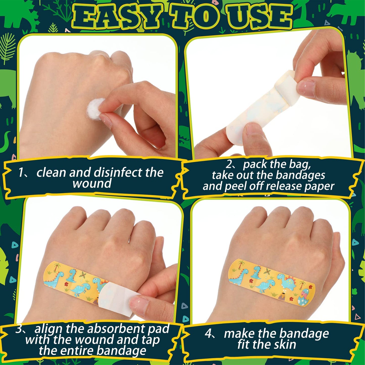 Estune 150 Pcs Kids Bandages Bulk Dinosaur 15 Styles Fun Back to School Gifts for Children Adhesive Colorful Flexible Cartoon Dinosaur Bandages Variety Pack for Kids Boys Girls Students School