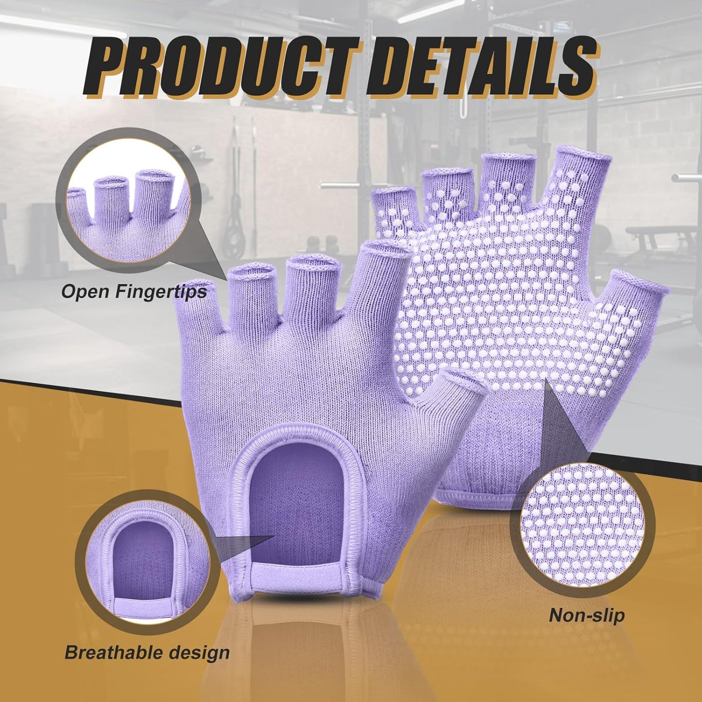 3 Pairs Silicone Yoga Gloves for Women Non Slip Fingerless Pilates Gloves for Gym Exercise Workout Weight Training Mitten One Size Fits Most Women Men