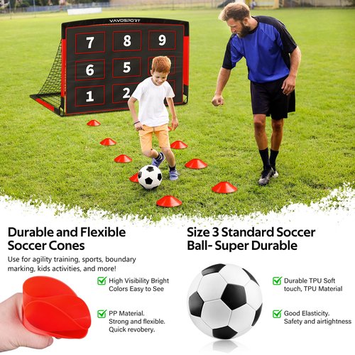 Kids Soccer Goals for Backyard Set, 6×4ft Portable Soccer Goal & Ball Training Equipment with Cones, Target, Youth Toddler Pop Up Soccer Net for Kids 3-12 Sports Play Outdoor Games Gifts