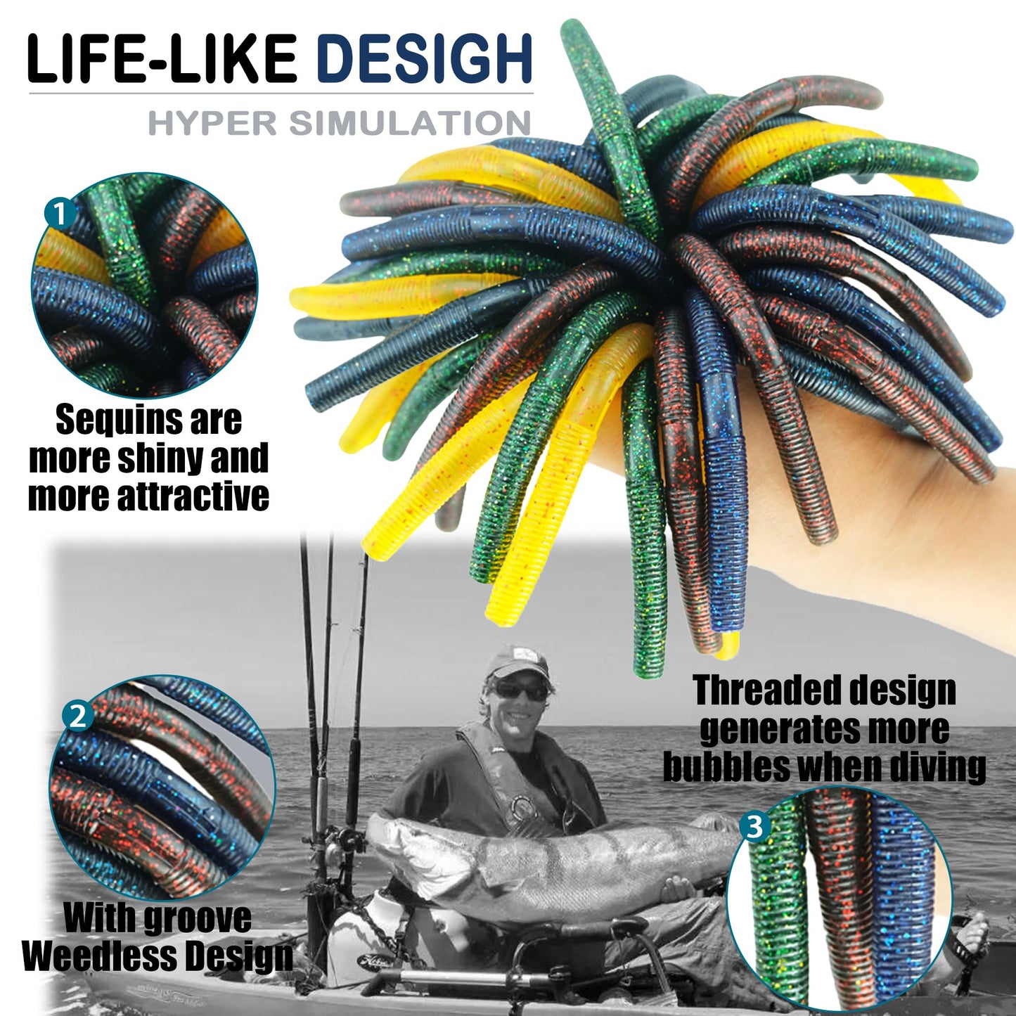 Senko Worms for Bass Fishing: 40PCS 5.5" Wacky Worm Lures Kit with Box | Senkos Soft Plastic Baits for Freshwater Saltwater | Slow-Fluttering Action