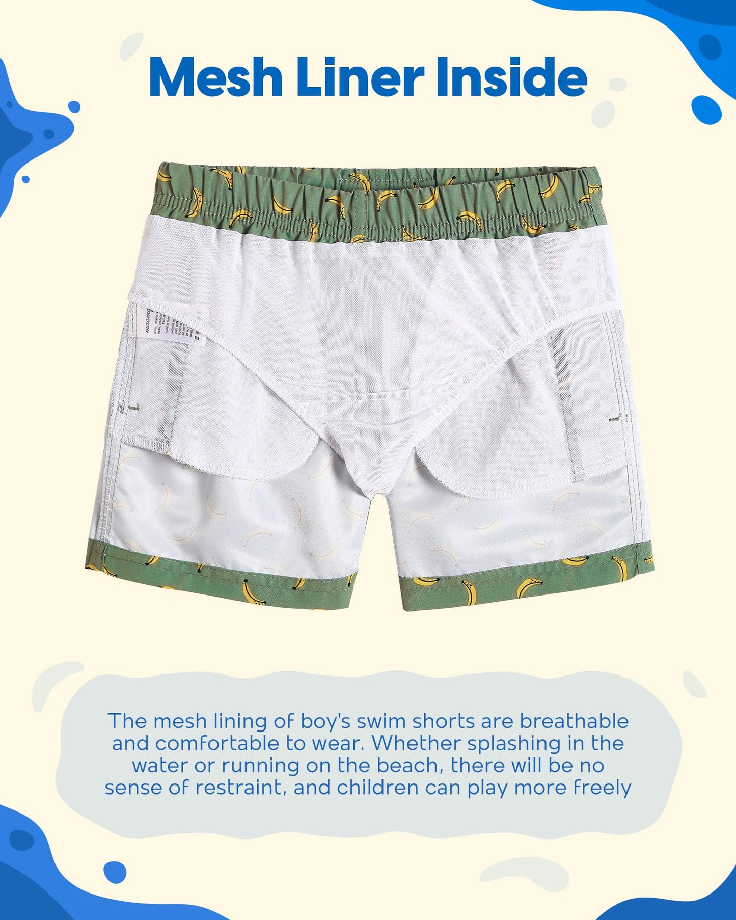 maamgic Boys Swim Trunks Toddler Swim Shorts Little Boys Bathing Suit Swimsuit Toddler Boy Swimwear,Banana-Matcha Green,3 T