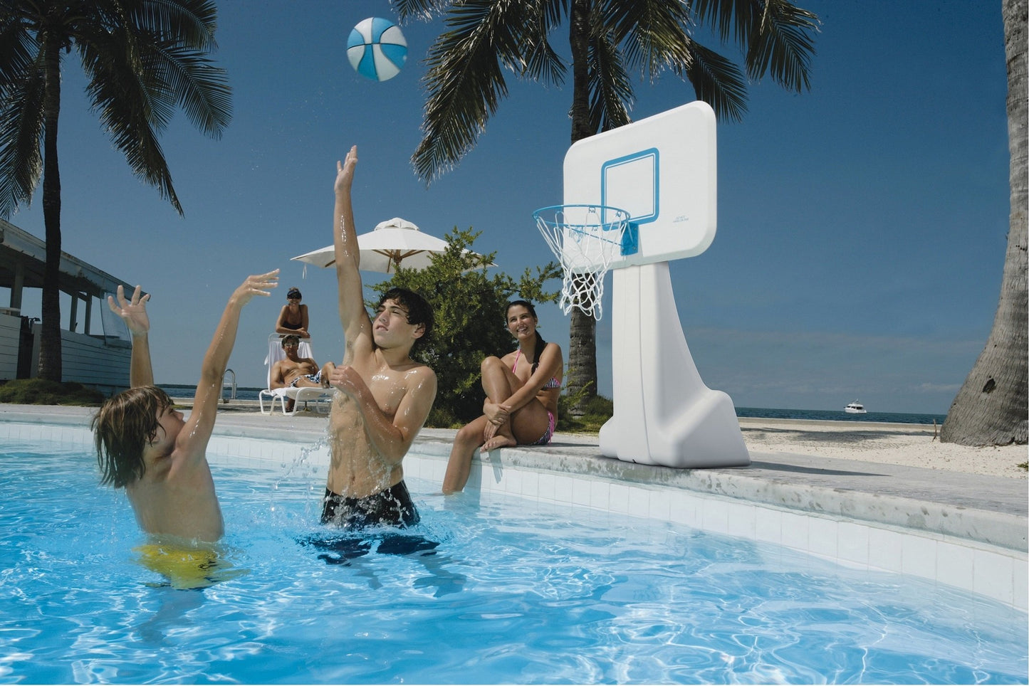 Dunn-Rite PoolSport Swimming Pool Basketball Hoop w/Ball, Base, & 13.5 Inch Stainless Steel Rim