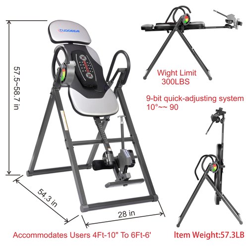 CUDOEEAI Model 1 Massage Inversion Table,Folding Heavy Duty and 300 lb Weight Capacity，Inversion Table for Back Pain Relief