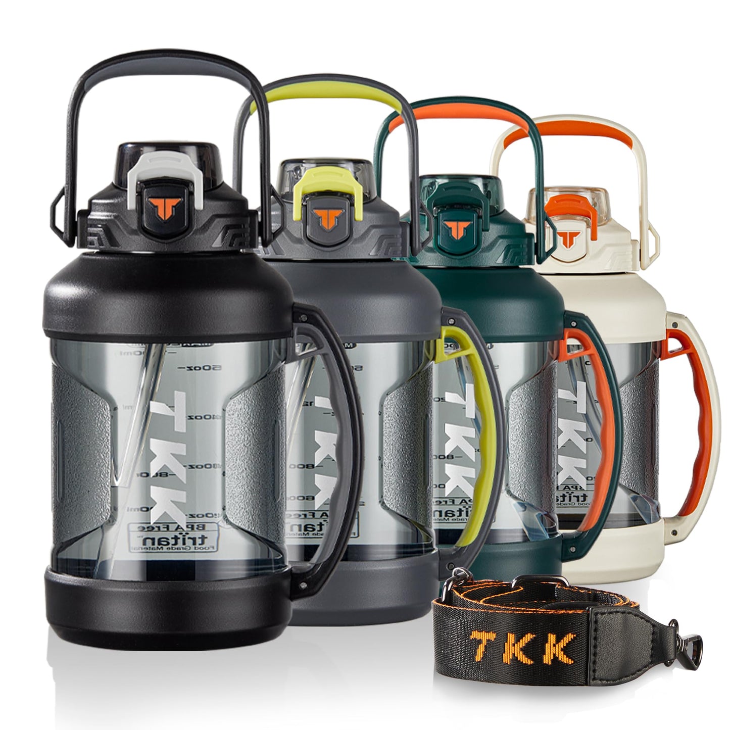 TKK Half Gallon Water Jug Sport Bottle with Straw 2 in 1 Lid Dishwasher Safe BPA Free Leakproof Large Capacity Tritan Plastic Bottle 1/2 Gallon 64oz Water Bottle for Gym Travel Camping Outdoor, Black