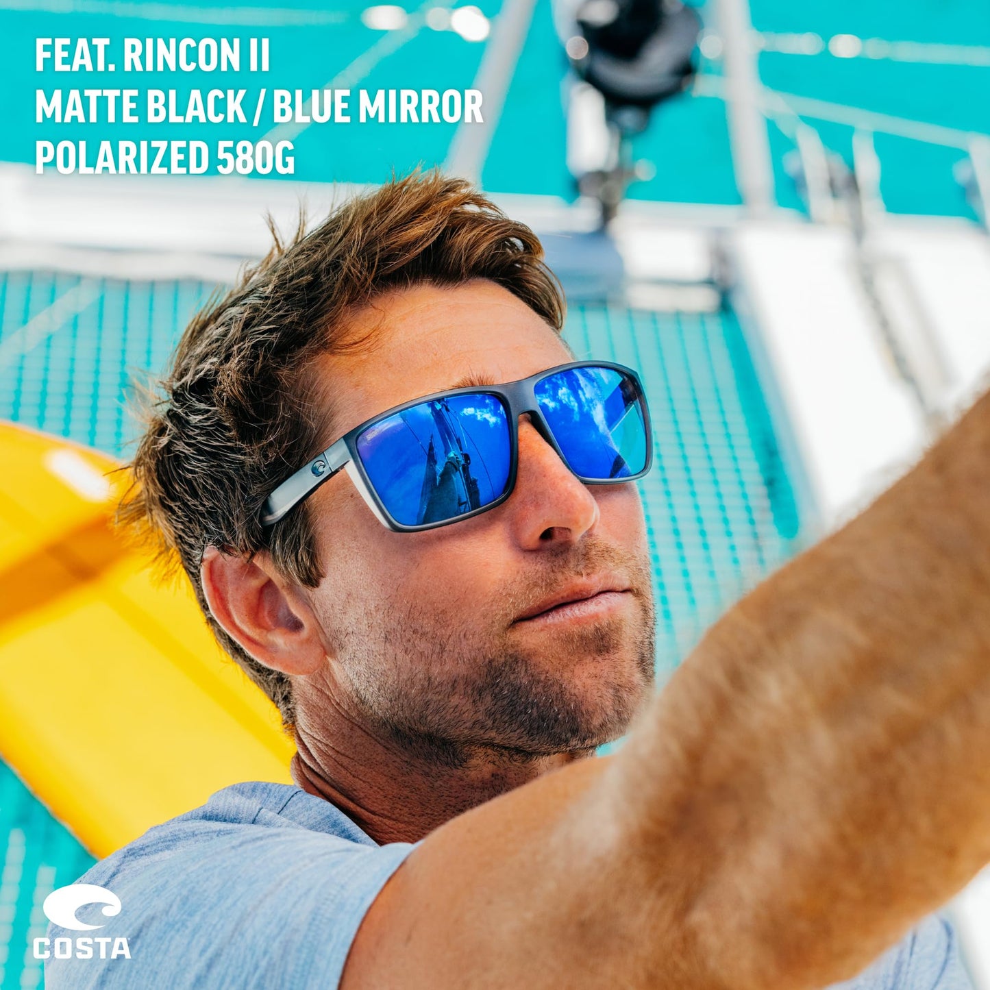Costa Del Mar Rincon II Rincon II Sunglasses, Matte Translucent Blue/Blue Mirrored 580G, 64 mm