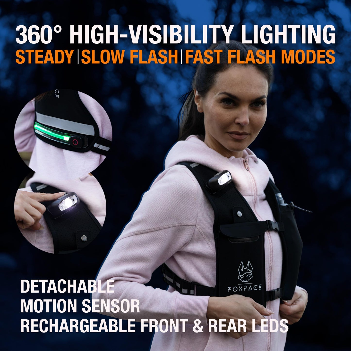 Running Vest for Women Men - Hydration Vest Water Bottle - Breathable Adjustable Backpack for Hiking Marathon - Waterproof Phone Pocket - Reflective Lights Up Rechargable Vest for Night Running