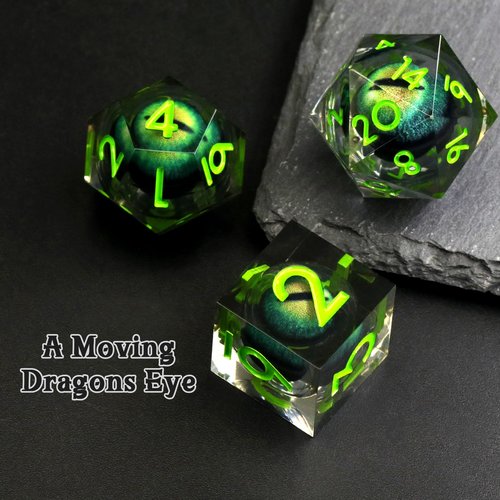 FONVGOGO Dragon Eye DND Dice Set, 7 Piece Liquid Core D and D Dice for Role Playing, Sharp Edge Resin Dungeons and Dragons Polyhedral D and D Dice with Box (Green)