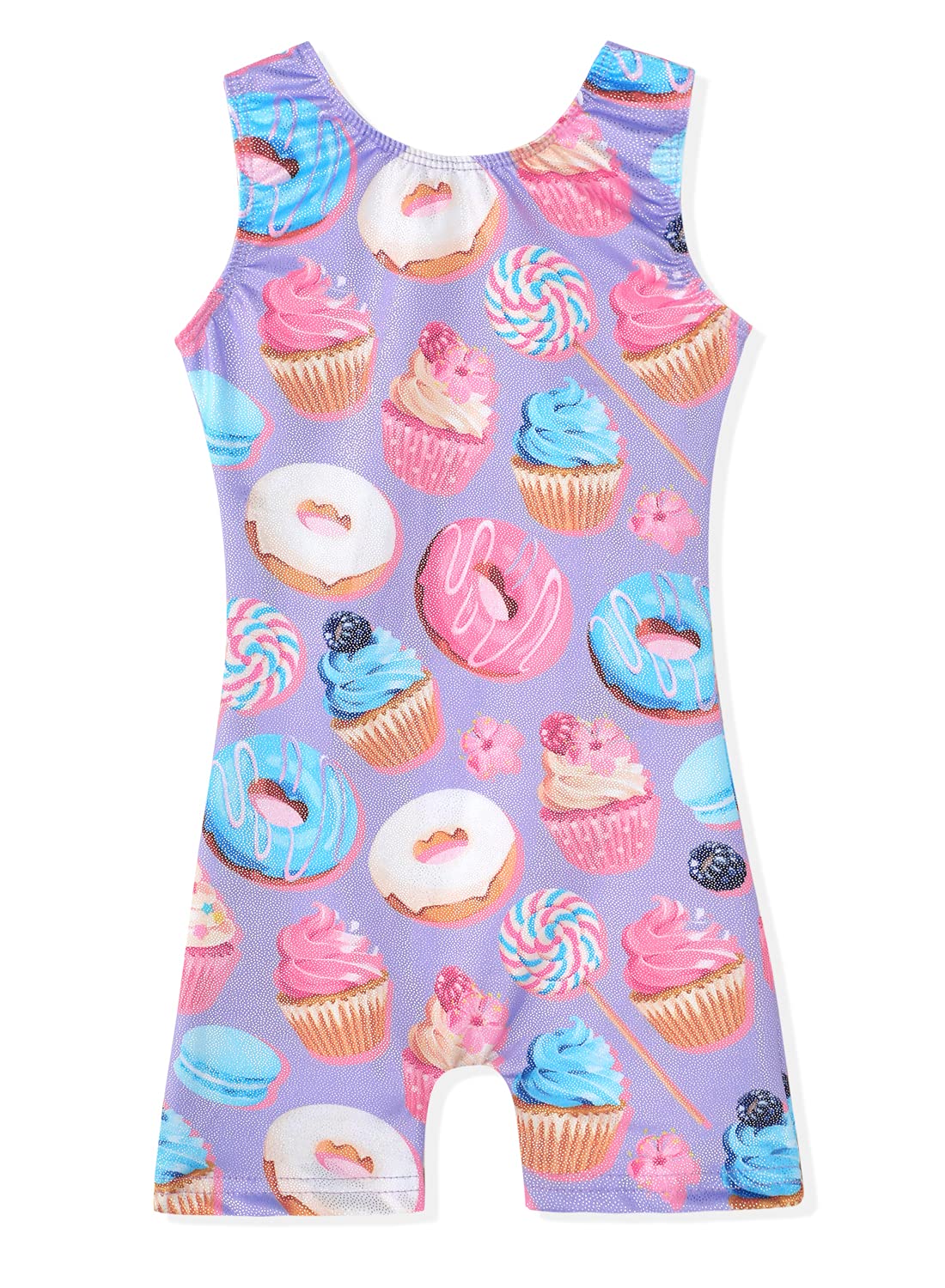 Belovance Leotards for Girls Gymnastics Unicorn Athletic Dance Wear Shiny Rainbow Blue Hotpink (Donuts Purple, 7-8 Years)