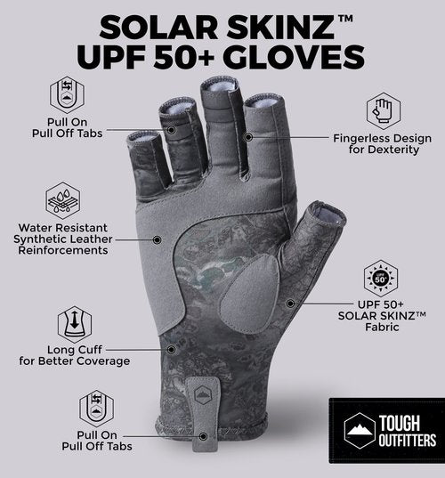 Tough Outdoors Fingerless UV Fishing Gloves - Men & Women - UPF 50+ Sun Protection - Kayaking & Sailing Gloves
