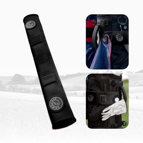 Stripebird - Premium Golf Cart Strap Sleeve Protector (Black) - Save Your Golf Bag from Golf Cart Straps - Includes Magnetic and Steel Plate for Magnetic Golf Accessories