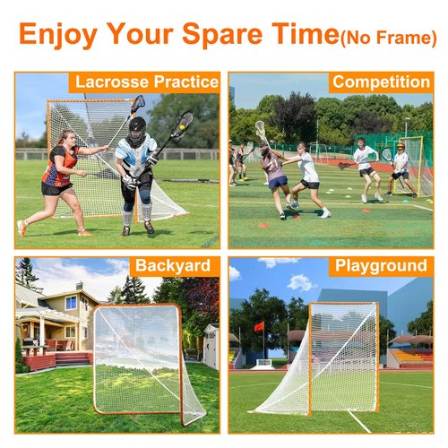 4mm Heavy Duty 6’X6’X7’Lacrosse Replacement Net with 1x Installation Tool and 2x49ft Lacrosse Goal Net Lacing Rope Lacrosse Net for Practice or Competition of Backyard, Playground