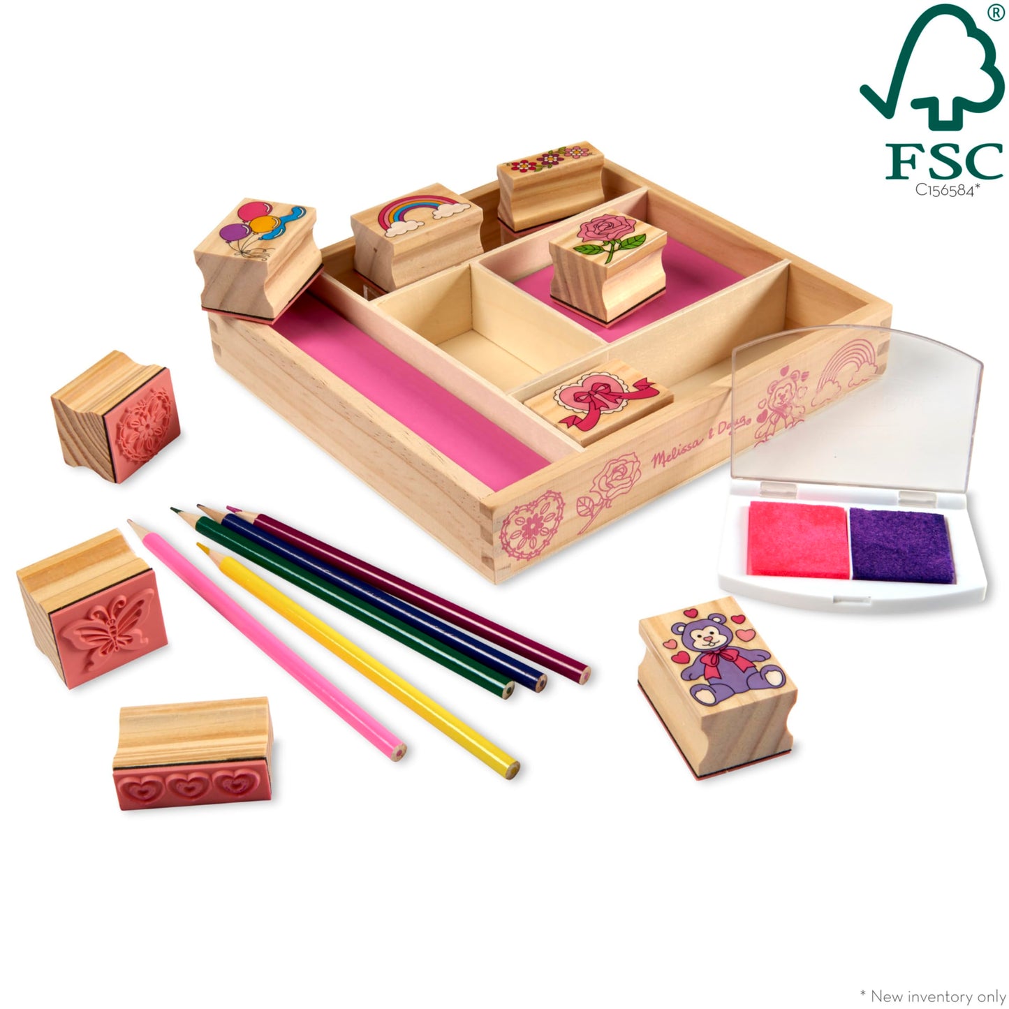 Melissa & Doug Friendship Wooden Stamp Set with 9 Stamps and 2-Color Inkpad - Kids Crafts and Art Supplies for Kids, Arts & Crafts for Ages 4+ - FSC Certified