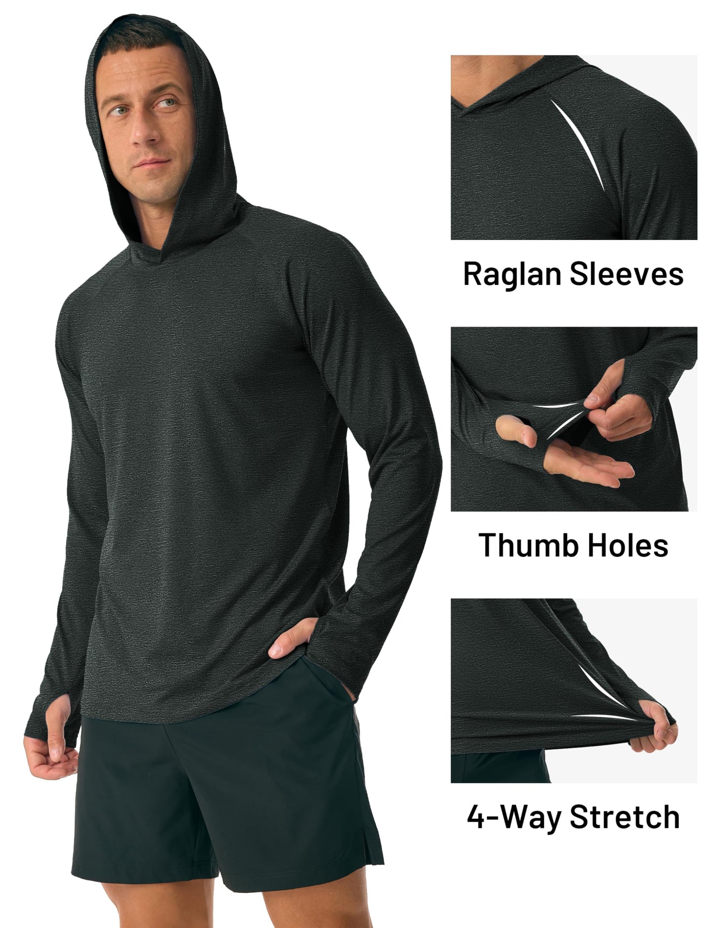 MAGCOMSEN Mens Uv Protection Shirts Long Sleeve with Hood Athletic Running Shirts Workout Sun Shirts UPF 50+ Fishing Shirts Quick Dry Hiking Outdoor Shirts Black L