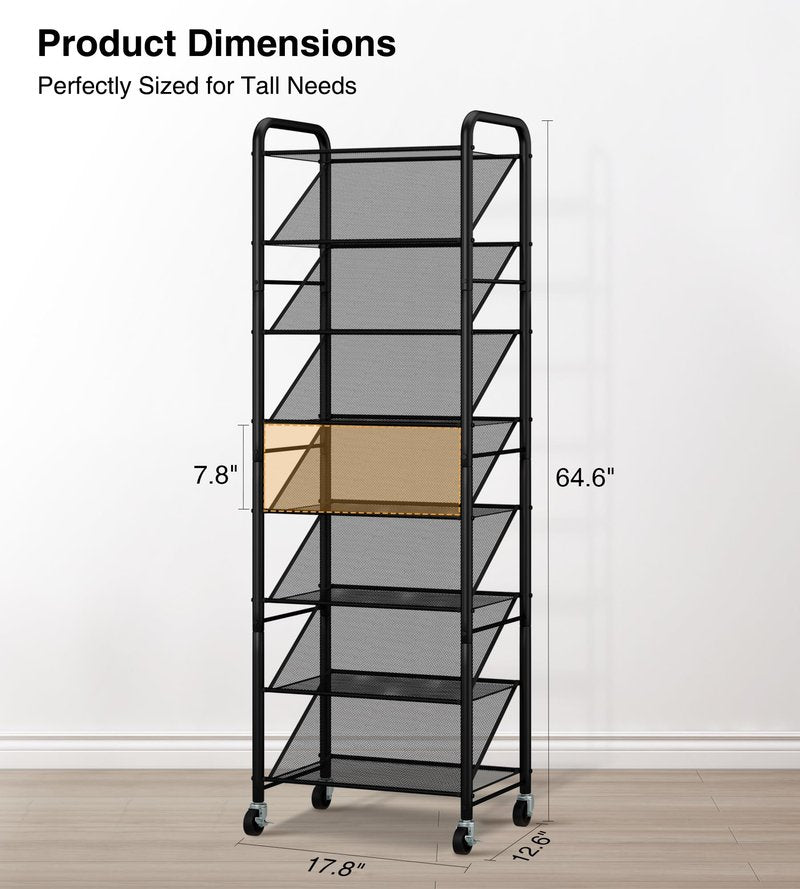STO STO 8-Tier Narrow Shoe Rack with Lockable Wheels, Double-Sided Vinyl Mesh Shelf Shoe Organizer for Up to 30 Pairs, Slim Space Saving Metal Rolling Shoe Storage for Entryway, Closet, Hallway