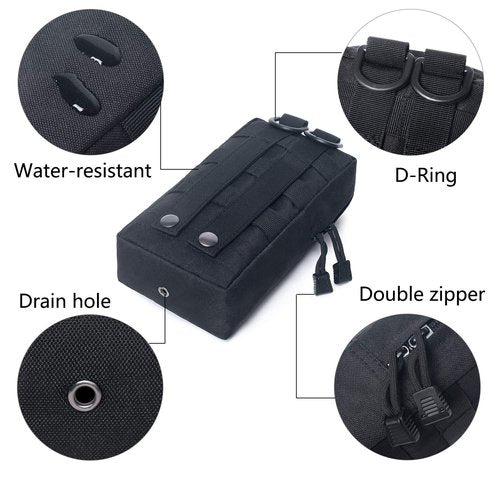 Tacticool 2 Pack Molle Pouches - Tactical Compact Water-Resistant EDC Pouch (2 Pack-Black)