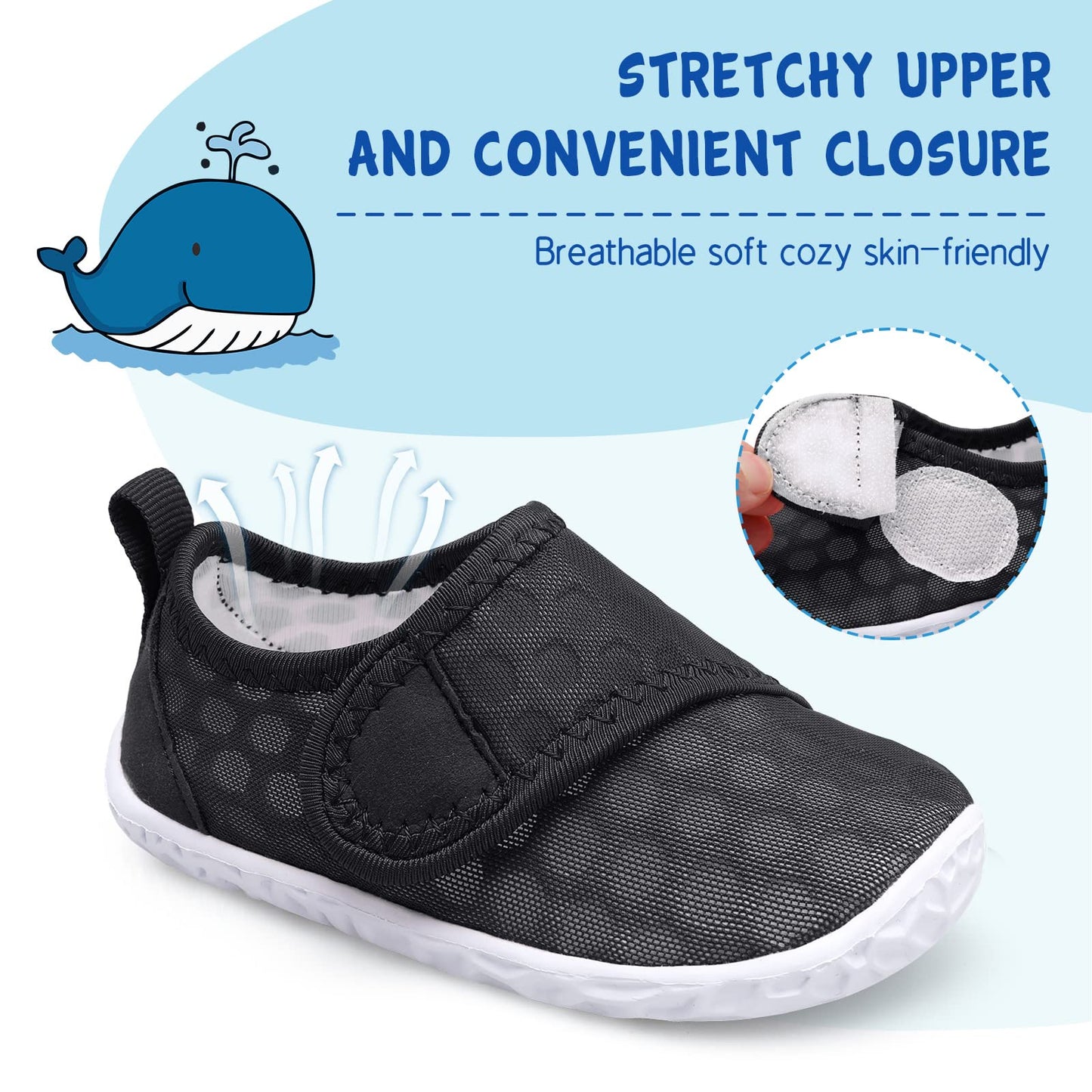 LeIsfIt Toddler Water Shoes Boys Girls Barefoot Aqua Socks Kids Breathable Quick-Dry Swim Shoes for Beach Pool Surf, Black, 7 Toddler