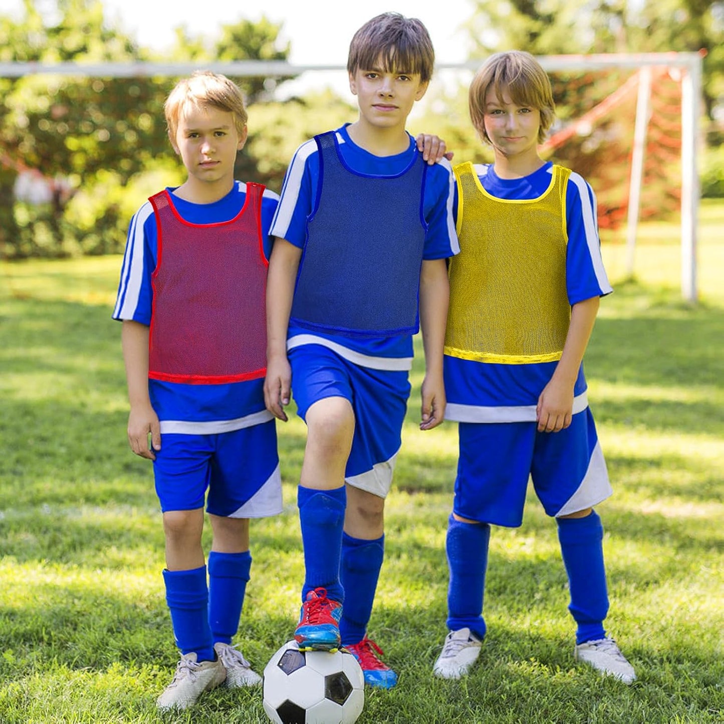 18 Packs Youth Team Pinnies, Kids Scrimmage Training Vest, Training Pennies, Jerseys Mesh Practice Vests for Basketball, Soccer, Football, Volleyball, 3 Colors