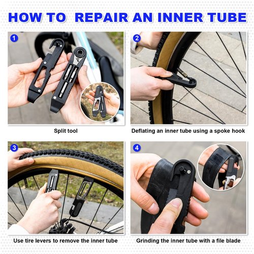 Gylbuz Bike Tire Levers Kit - 14 IN 1 Portable Bike Multitool with Mini Ratchet Wrench, Bike Tire Levers, Cone Wrenches & File Blade for MTB, Road Bicycle