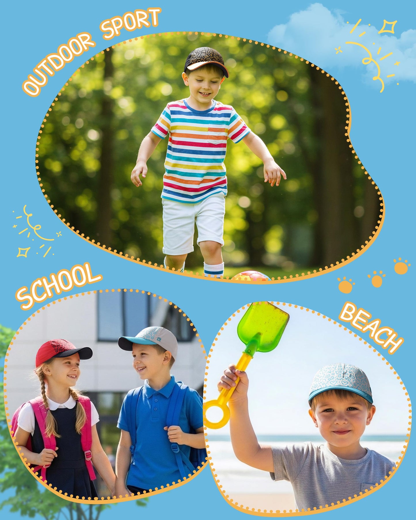 GADIEMKENSD Toddler Baseball Hat with Kaleidoscope Pattern, UV Protection Baby Sun Cap for Kids, Breathable Toddler Baseball Caps for Boys Girls Summer Beach School Yellow Black 4-9Y