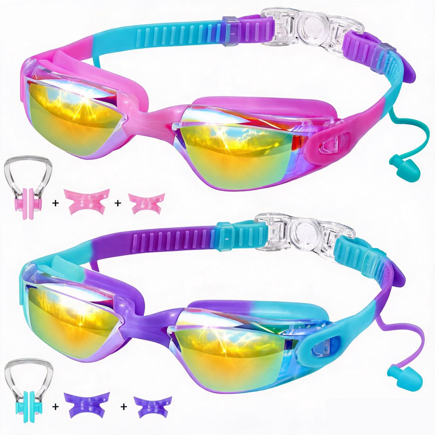 Vvinca Swimming Goggles for Kids 3-15 years-2 Pack, Kids Goggles Anti-Fog/UV No Leaking Swim Goggles for Kids