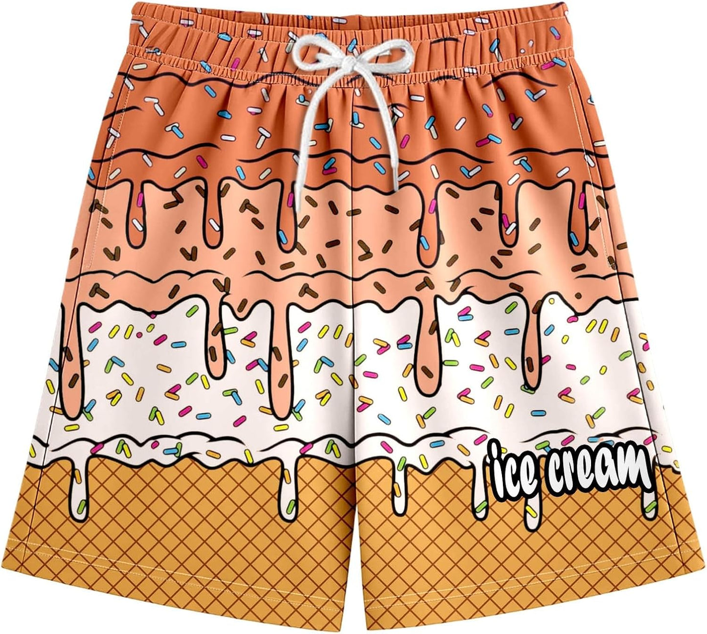 Ice Cream Boy Baseball Shorts Waffle Or Cone Preppy Shorts,Kids Youth Ice Cream Drip Track Short Pants