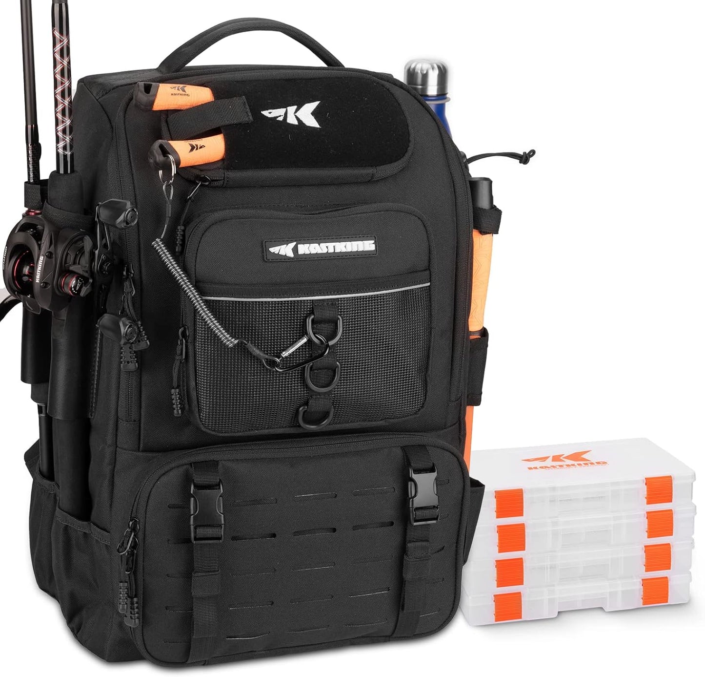 KastKing KarryAll Fishing Tackle Backpack with Rod Holder 4 Tackle Boxes,40/26L Tackle Bag Storage Fishing Gear and Equipment