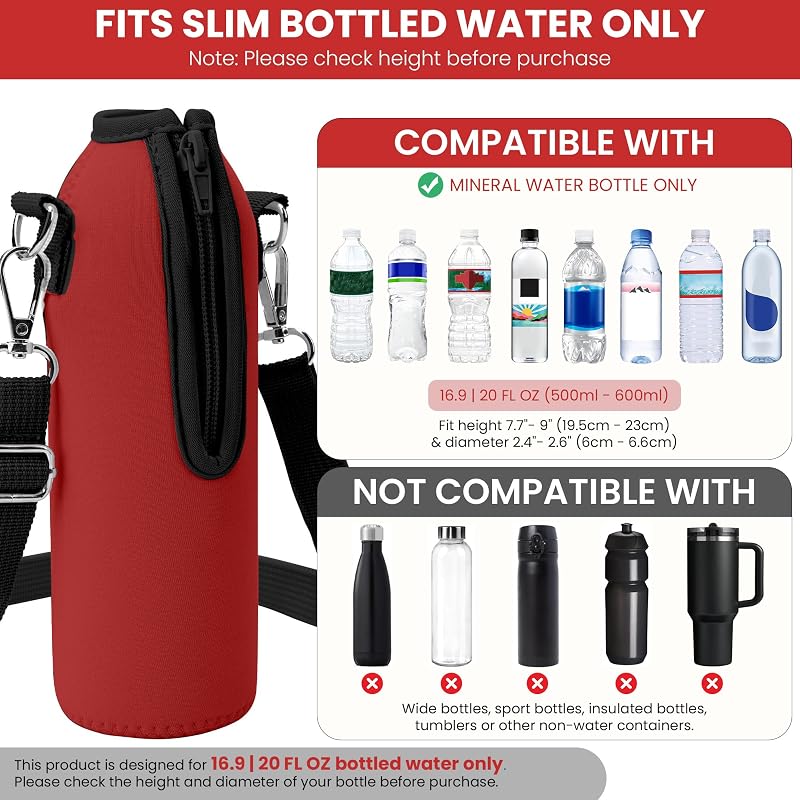 Bottled Water Carrier Sleeve with Strap for Smartwater 16.9/20 oz - Red