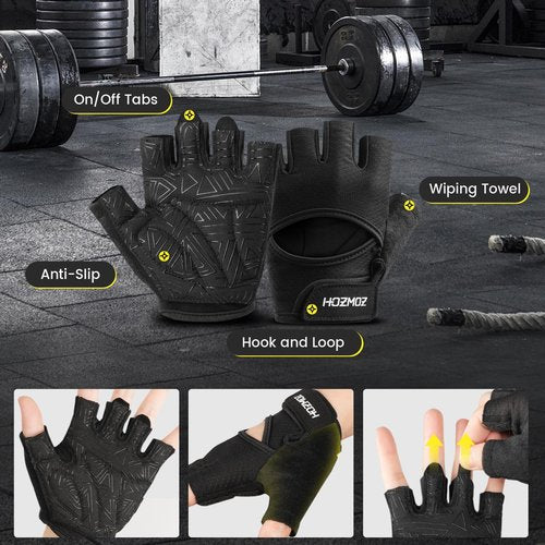 HOZMOZ Ventilated Weight Lifting Gloves, Thick Padded Gym Gloves for Women Men, Workout Gloves with Full Palm Protection & Grip & Shock Absorption Fitness Training Exercise Gloves