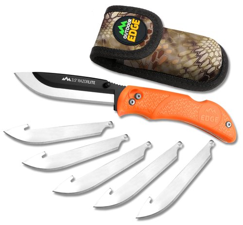 OUTDOOR EDGE RazorBlaze, RB-20, 3.5" Replaceable Blade Folding Hunting Knife, Non-Slip Rubberized TPR Handle (Blaze Orange)