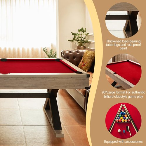 GarveeLife 7 FT Pool Table, Billiard Table with 2 Cue Sticks, Billiard Balls, Cues, Cleaning Brush, X-Legs, Black Cloth, Rustic Grey, 84" L x 46.5" W x 32.7" H
