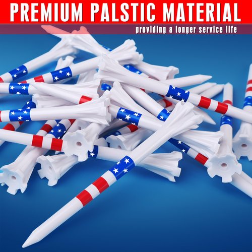 CHAMPKEY 5 Prongs Plastic Golf Tees 100 Pack - Star and Stripe Marking System Golf Plastic Tees - Lower Friction and Longer Distance Golf Tees (3-1/4")