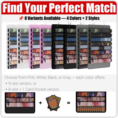 MAYOKEN® Black Playmat Storage Bag for MTG/TCG, Hanging Playmat Holder with 8 Clear PVC Slots + Bonus Pocket, Tear-Resistant Tube Organizer for Standard Game Mats, Mousepads, Accessories with 2 Hooks