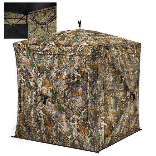 TIDEWE See Through Blind 270°with Silent Magnetic Door & Sliding Windows, 2-3 Person Pop Up Ground Blind with Carrying Bag, 300D Portable Resilient Tent(Camouflage)