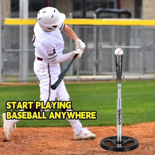 SPOYNAL Portable Batting Tee, Adjustable Tee for Baseball/Softball - 24" to 46" Height, Hand-Rolled Flexible Rubber Top & Easy Transport Base for Baseball/Softball Training, T-Ball, Youth & Adults