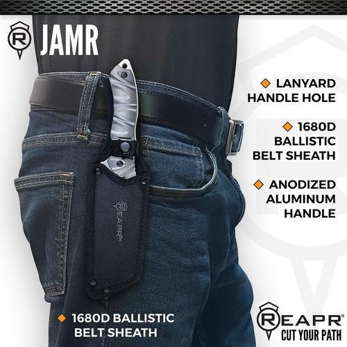 Reapr JAMR 6" Fixed Blade Outdoor Utility Knife with Sheath – Full Tang Cleaver-Style Knife with Chisel Grind Blade and Textured Handle for Camping, Hiking, and Field Use