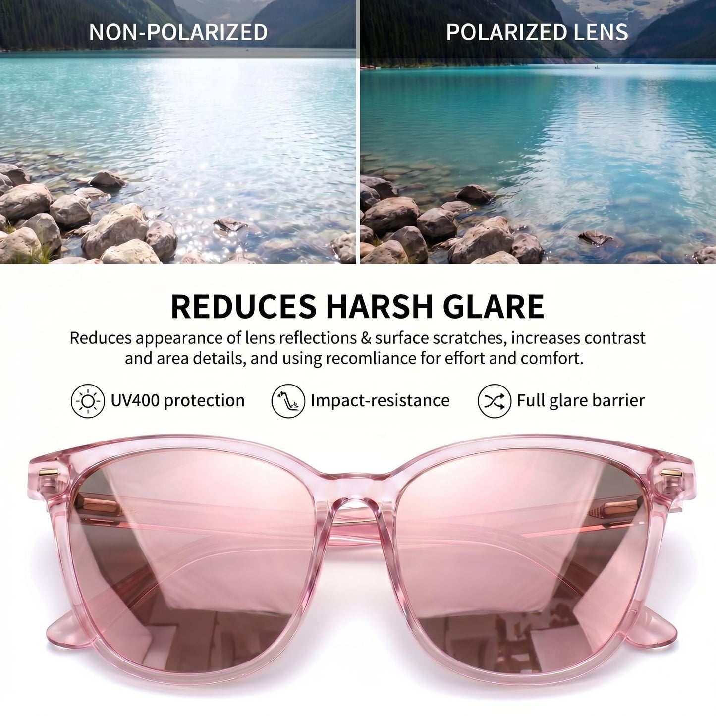 IGnaef Trendy Polarized Sunglasses for Women, Square Mirrored Shades with UV Protection Anti Glare Sun Glasses IF1851
