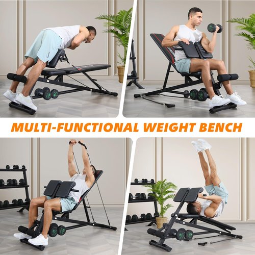 OPPSDECOR Weight Bench with Preacher Curl, Back Extension Bench for Core Strength Training, Back Stretch, Ab Workouts, 3 IN 1 Sit Up Bench, Roman Chair, Adjustable Workout Benches for Home Gym