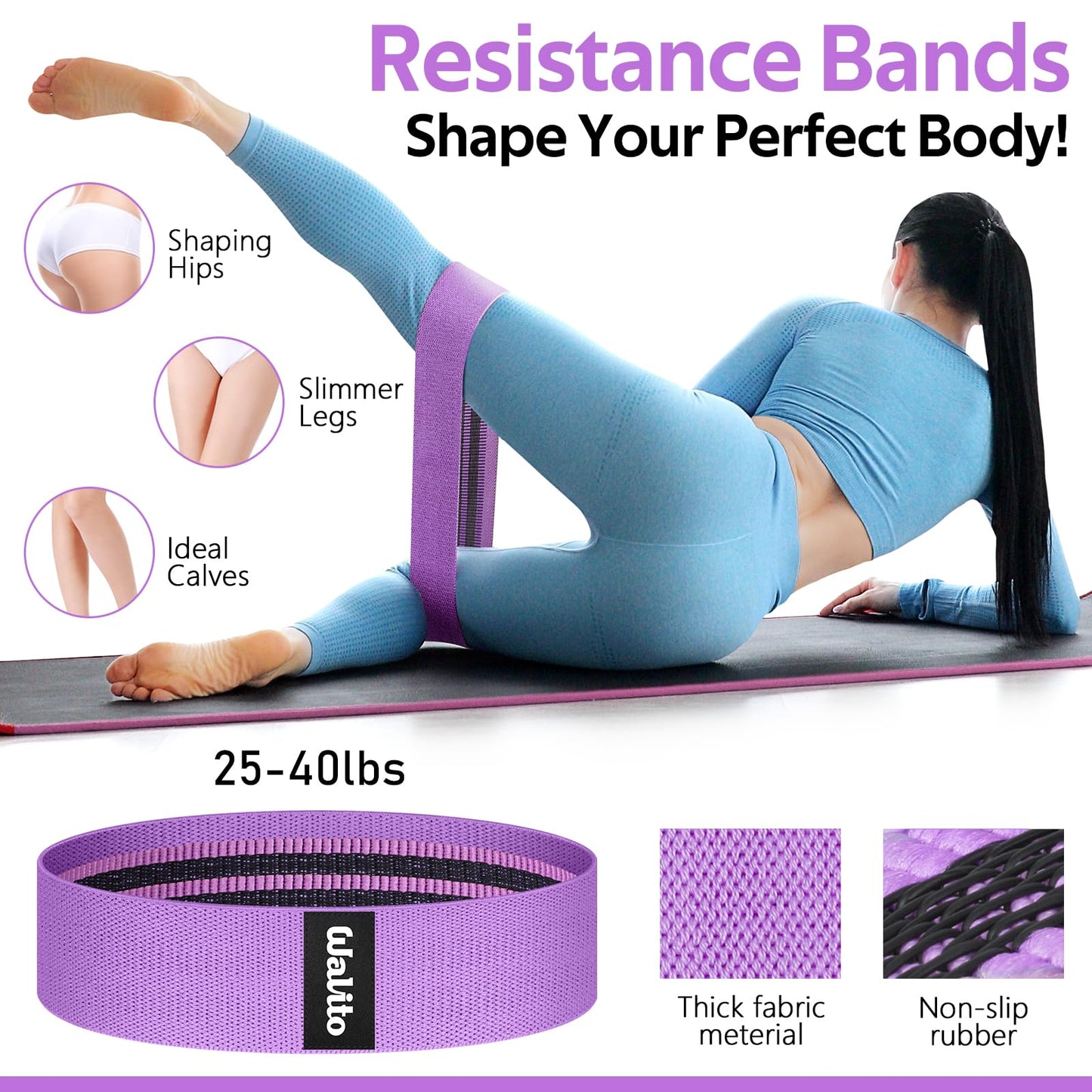 WALITO 8Pcs Barbell Pad Set for Hip Thrust - Squat Pad,Gym Accessories for Women with Bar Bad,Bench Press, with Gym Ankle Straps,Resistance Bands for Working Out,Lifting Strap,Carry Bag (Purple)