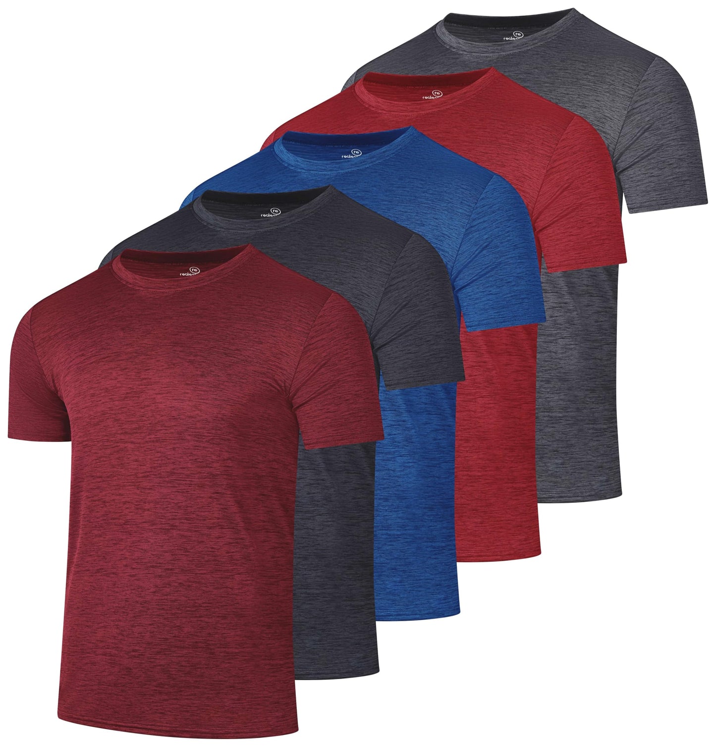 Real Essentials 5 Pack: Men's Dry-Fit Short Sleeve Crew Neck T Shirts Fitness Running Gym Workout Cool Exercise Athletic Tee, Set 10, 3X-Large