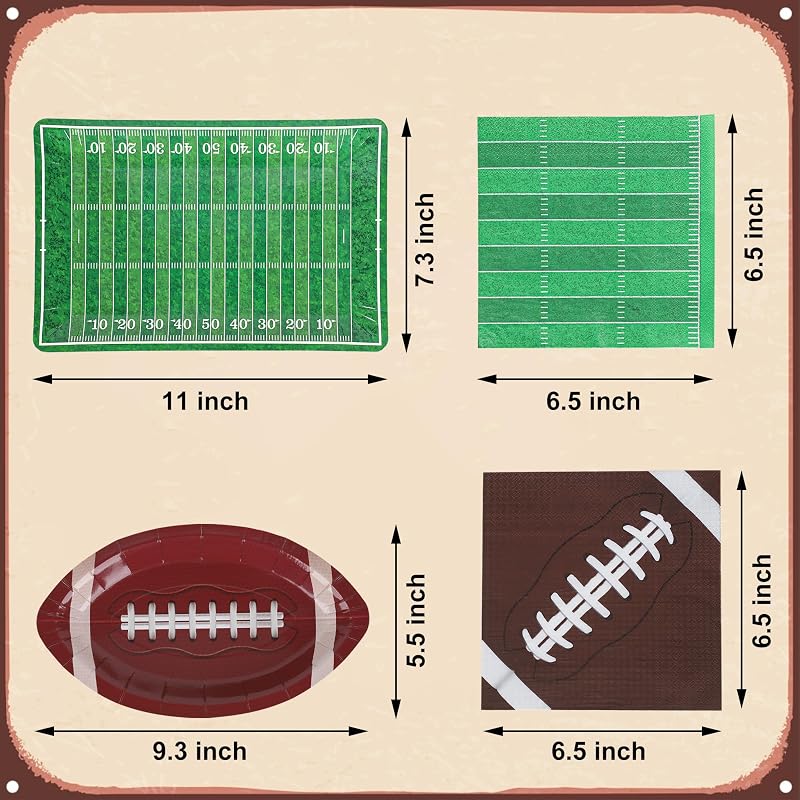 Football Theme Disposable Plates & Napkins Set for 48 Guests – 96 PCS Party Supplies