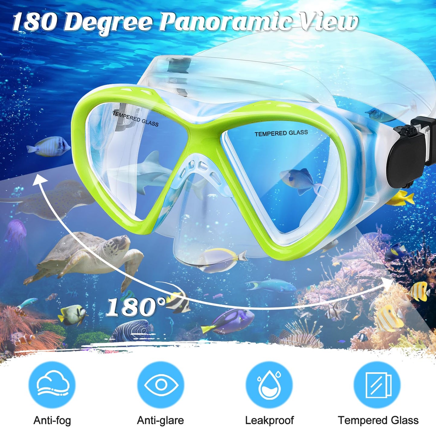 ACQCES Kids Swim Goggles Snorkel Diving Mask for Boys Girls Ages 5-15, Two-Color Anti-Fog Swimming Goggles with Nose Cover (1PCS Blue)