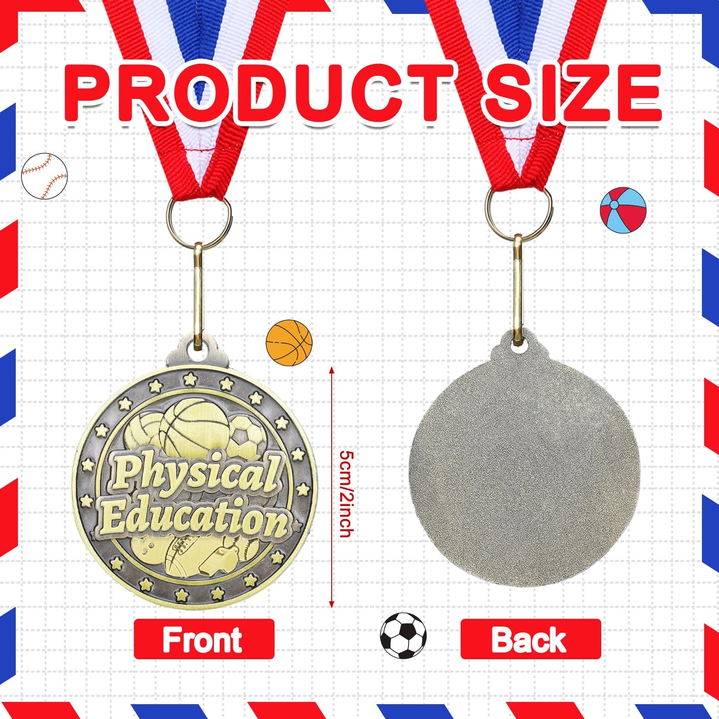 Quelay 30 Pcs 2'' Medals for Awards Winner Bulk with Neck Ribbons Metal Trophy Award Prize Gift for Kids Students Adults School Graduation Participation Competitions(Physical Education)