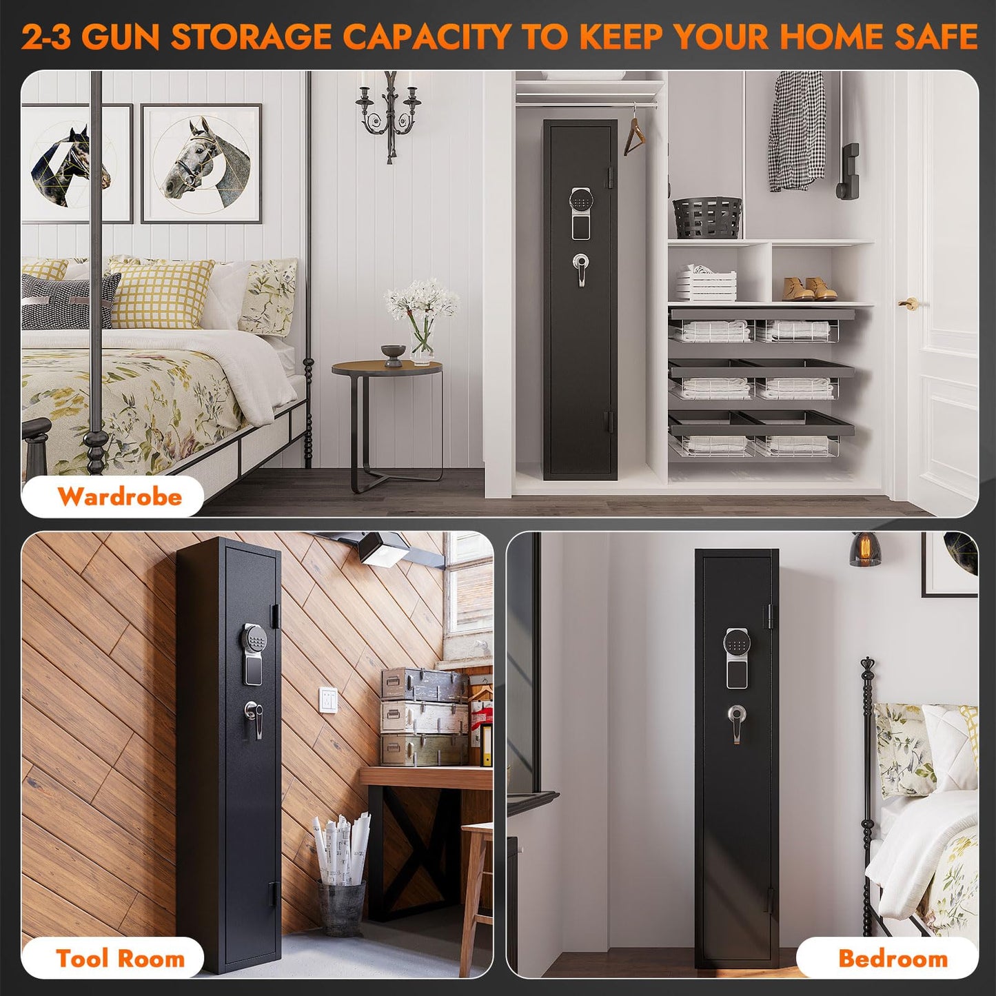 KAER Gun Safe - Quick Access Safes for Pistols and Shotguns, Built-in Removable Storage Shelf, Gun Cabinets for Rifles