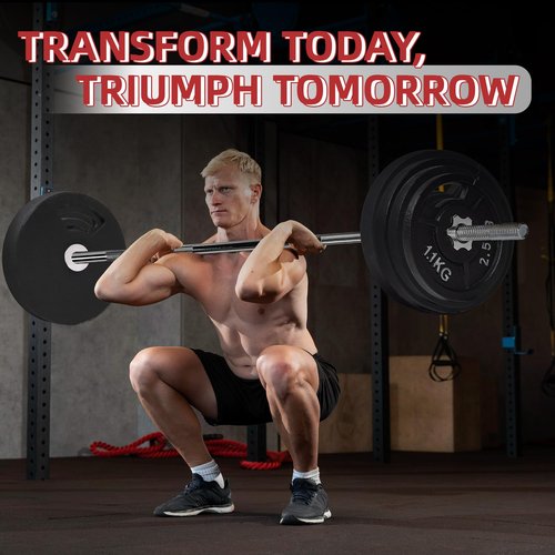 Fitvids Cast Iron 1" Standard Weight Plates Including Standard Barbell Bar & Star Locks, 95 Pounds Set (85 Lbs Plates + 10 Lbs Barbell Bar), Multiple Packages