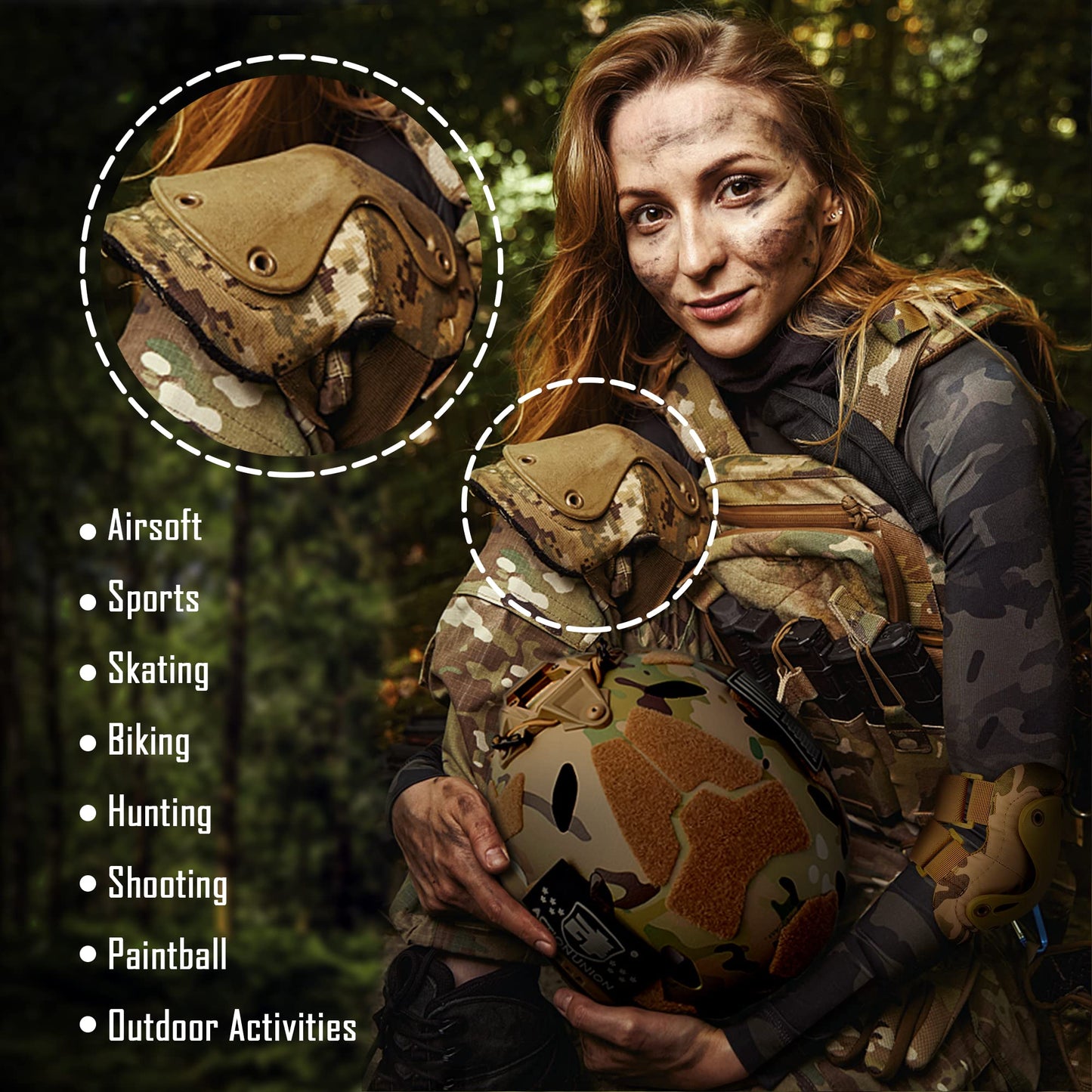Professional Tactical Combat Knee and Elbow Protective Pads Sets Advanced Tactical Gear Set for Airsoft Paintball Hunting Army Skate Outdoor Sports (CP)